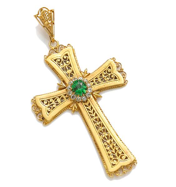 Appraisal: A tsavorite diamond and fifteen karat gold cruciform pendant dimensions