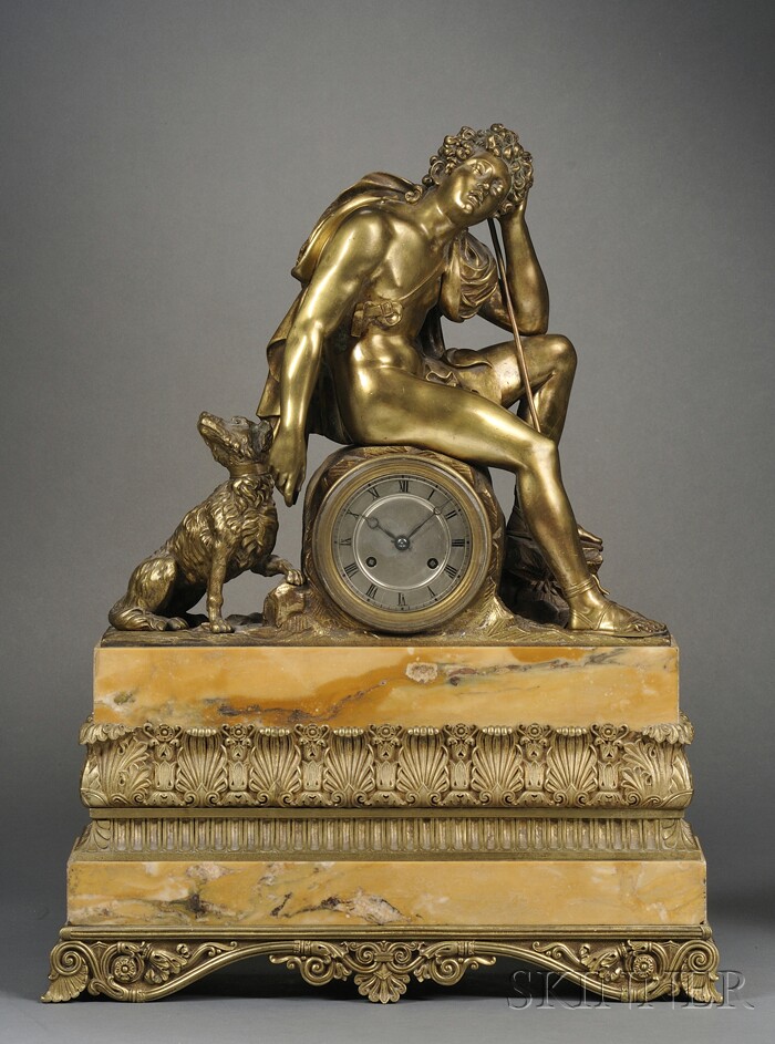 Appraisal: French Marble Statuary Mantel Clock c the marble base with