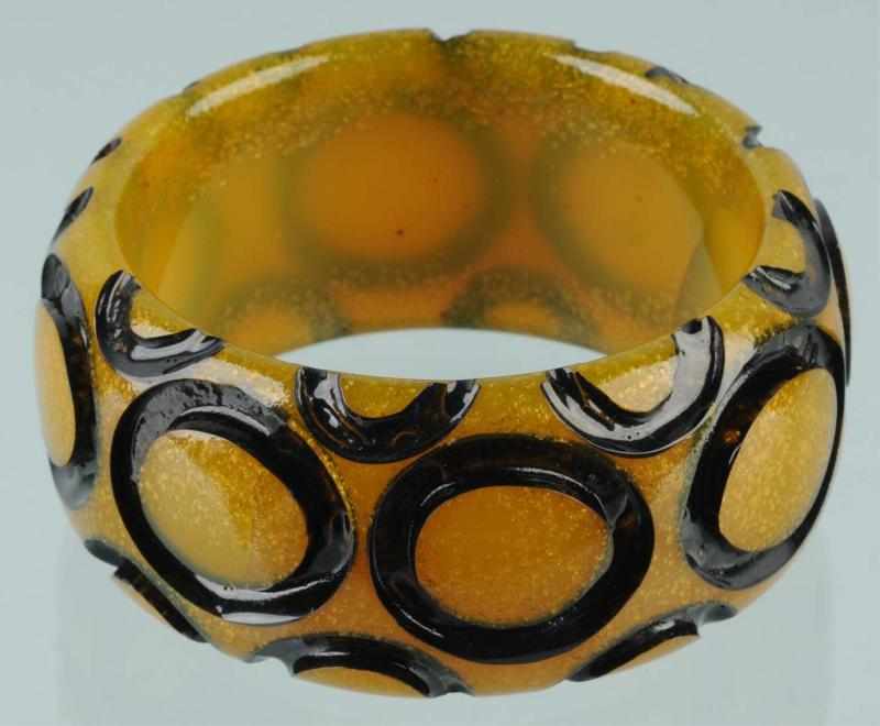 Appraisal: Vintage Bakelite Gold Dust Black Dot Bracelet Description Gold dust