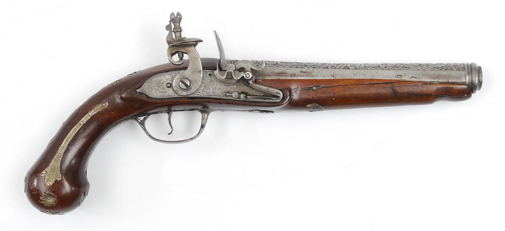 Appraisal: PERSIAN STYLE FLINTLOCK PISTOL Victorian era Persian or Ottoman style