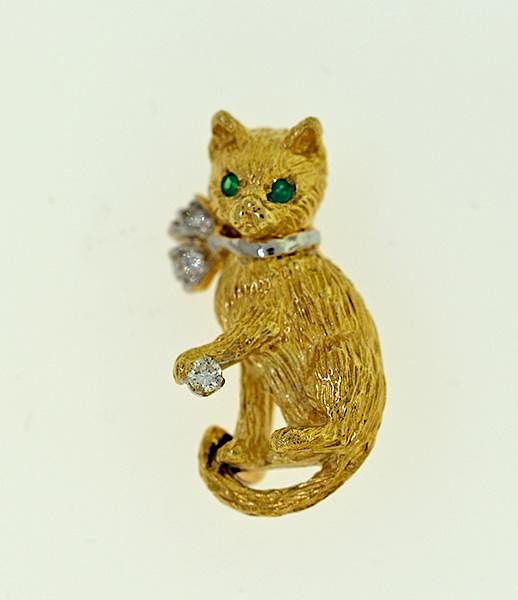 Appraisal: k Gem Set Cat Pin k gem set cat pin