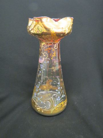 Appraisal: Moser Art Glass Vase cranberry to clear with tulip top