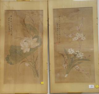 Appraisal: Set of three framed watercolors on silk of blossoming wild