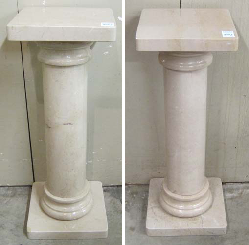 Appraisal: PAIR OF TRAVERTINO OSSO MARBLE PEDESTALS each having a square