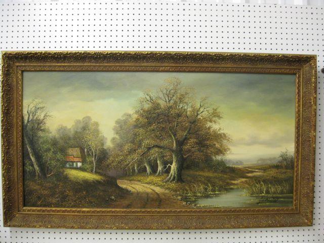 Appraisal: G D Winter Oil on Canvas countryside land with cottage