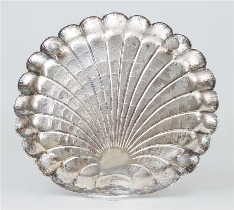 Appraisal: German Silver Monogrammed Shell-Form Dish On four feet x x