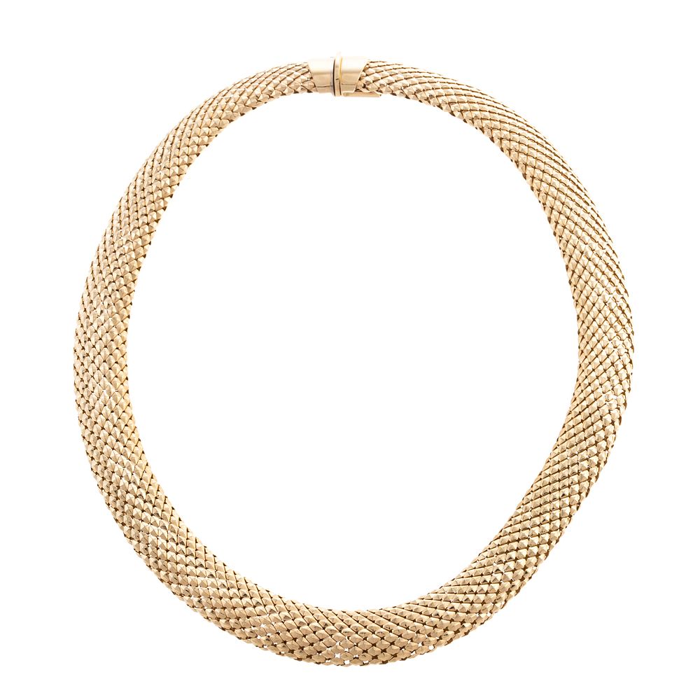 Appraisal: An Italian Flexible Mesh Wide Link Collar K yellow gold