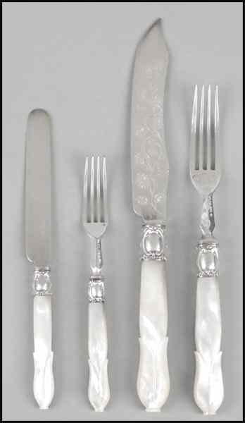 Appraisal: ENGLISH MOTHER-OF-PEARL AND STERLING SILVER HANDLED FLATWARE SERVICE Comprised of