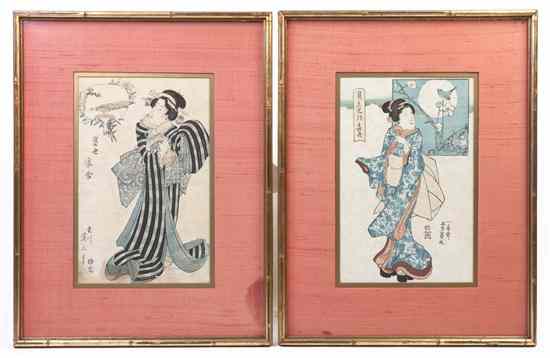 Appraisal: Two Japanese Woodblock Prints comprising one of a lady carrying