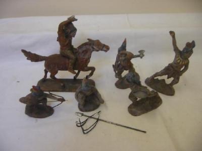 Appraisal: Six Elastolin composition Red Indian figures including one mounted high