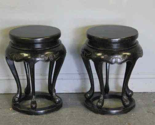 Appraisal: Pair of Modern Asian Stools or Pedestals Carved wood with