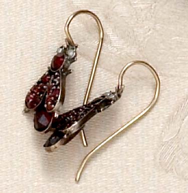 Appraisal: ANTIQUE GARNET FLY EARRINGS Victorian gold vermeil garnet and pearl