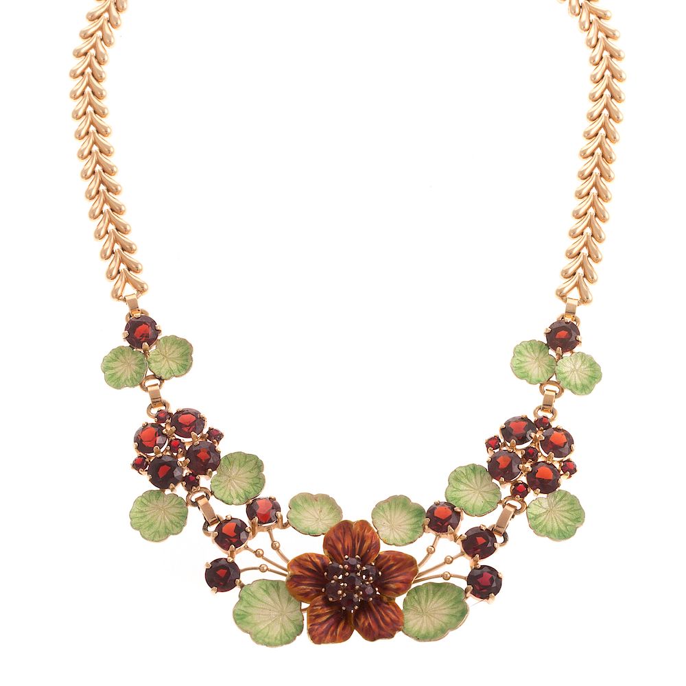 Appraisal: A Ladies Garnet and Enamel Floral Necklace in K K