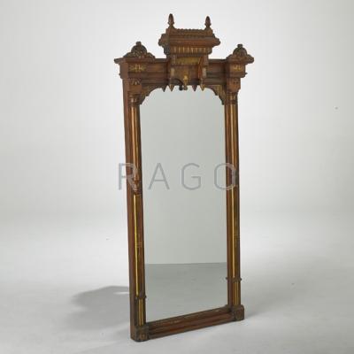 Appraisal: EASTLAKE Victorian wall mirror USA ca Walnut mirrored glass and