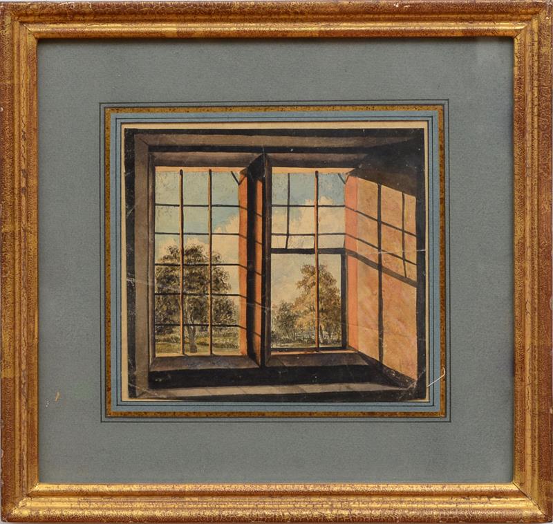 Appraisal: TH CENTURY SCHOOL VIEW THROUGH THE WINDOW Watercolor on paper