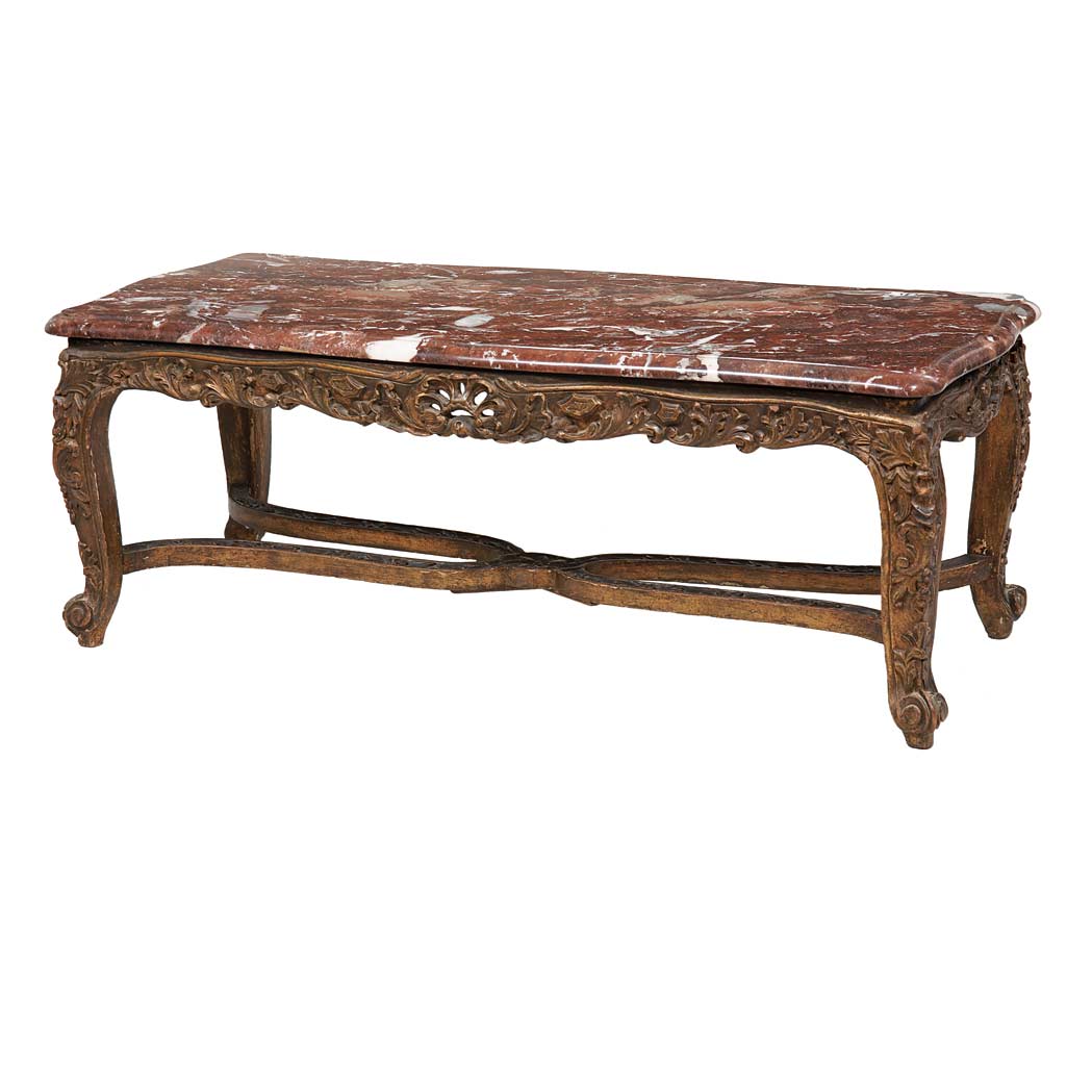 Appraisal: Louis XV Style Gilt-Wood Low Table The rouge marble top