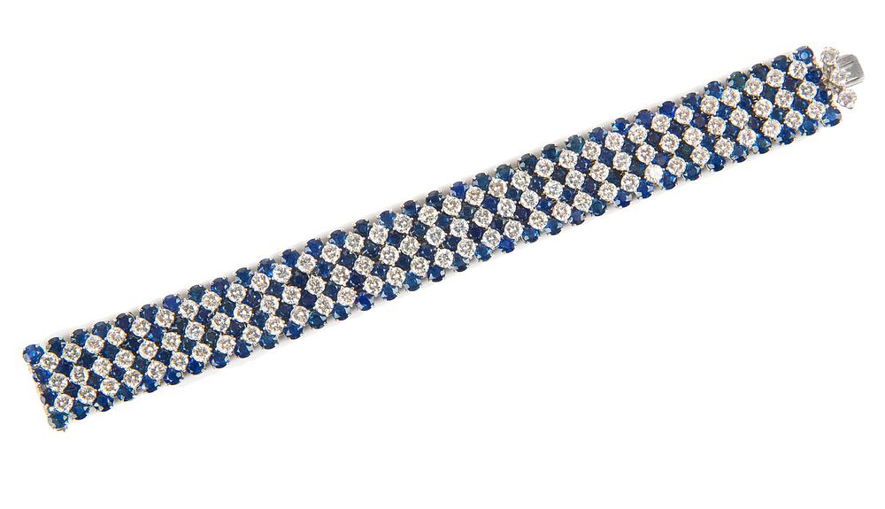 Appraisal: VAN CLEEF ARPELS MID- TH CENTURY DIAMOND AND SAPPHIRE ''STRIPE''