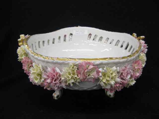 Appraisal: Dresden Porcelain Fruit Bowl elaborate applied flowers openwork basket style