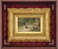 Appraisal: PAUL E HARNEY JR American - FEEDING CHICKENS Oil on