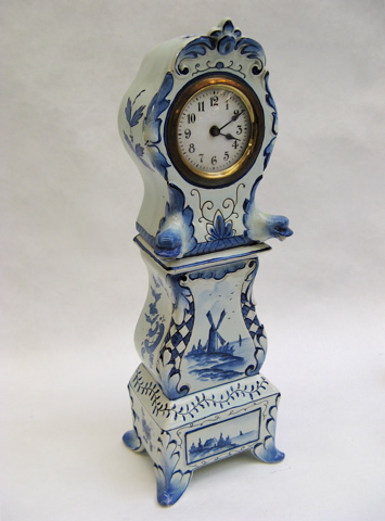 Appraisal: GERMAN DELFT PORCELAIN MINIATURE CLOCK c time only the tall