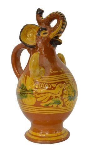 Appraisal: Redware Pulque pitcher Mexico yellow glaze with copper oxide figural