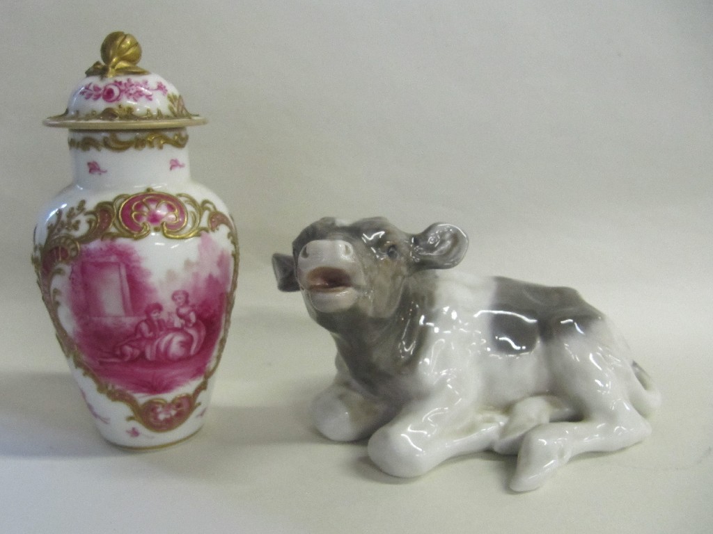 Appraisal: French porcelain jar and cover painted in gilt and puce