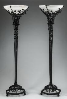 Appraisal: Contemporary iron and alabaster floor lamps h Pair of contemporary