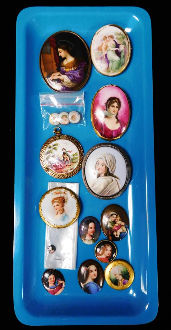 Appraisal: JEWELRY Miniature portraits on porcelain sixteen pieces including oval mother