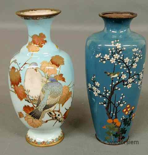 Appraisal: Two colorful cloisonn vases with floral and bird decoration each