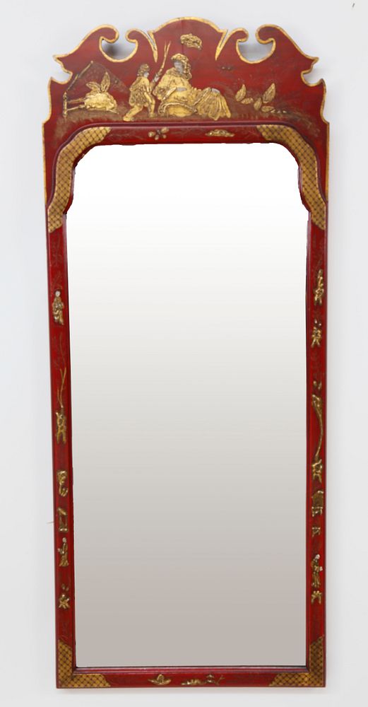 Appraisal: Colonial Williamsburg Red Chinese Chinoiserie Narrow Mirror Colonial Williamsburg Red