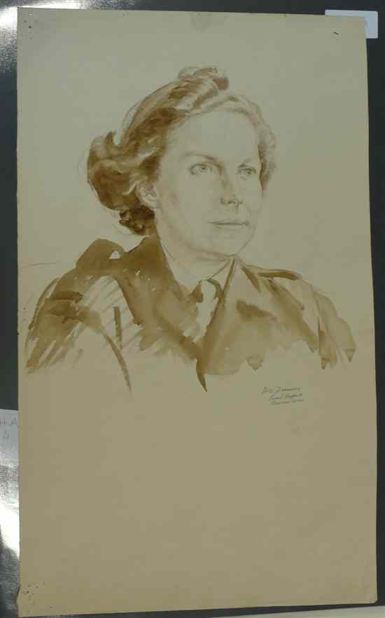 Appraisal: Hubert Arthur Finney - three watercolours Portraits of Civil Defence