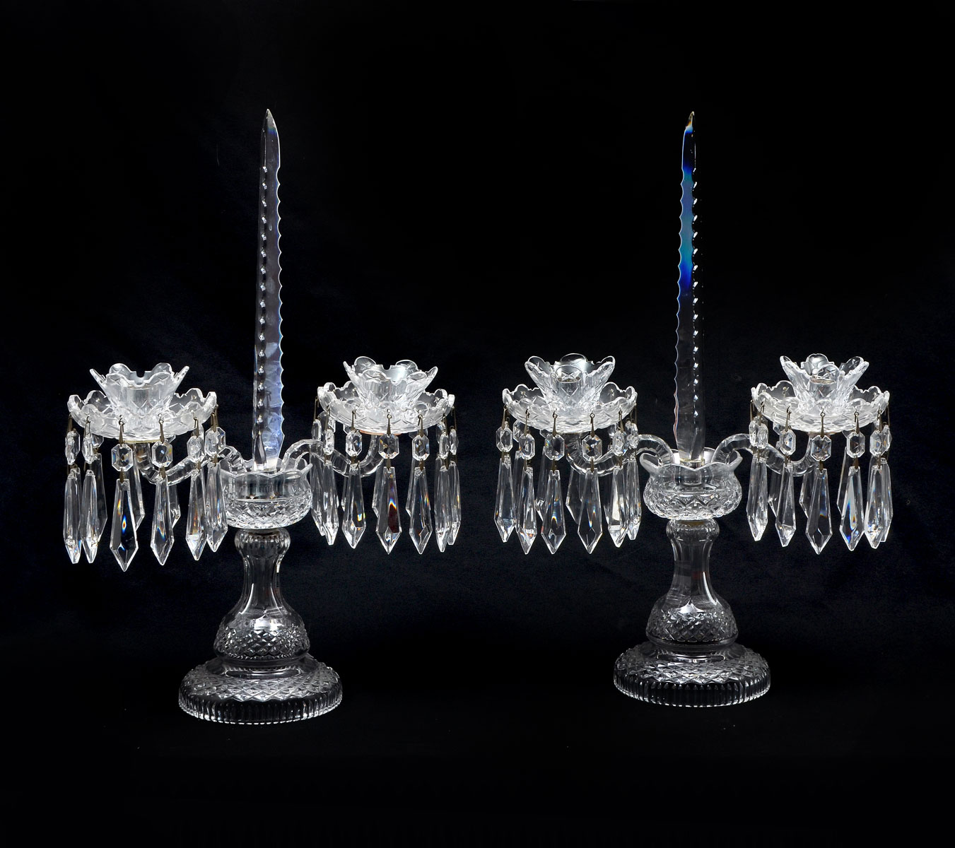 Appraisal: TWO IRISH WATERFORD CRYSTAL LUSTRES Pair of Waterford crystal -