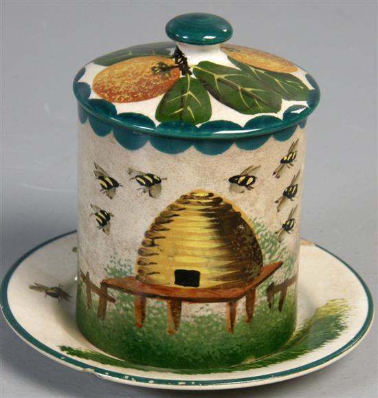 Appraisal: Wemyss honey pot cover and stand painted with bees around