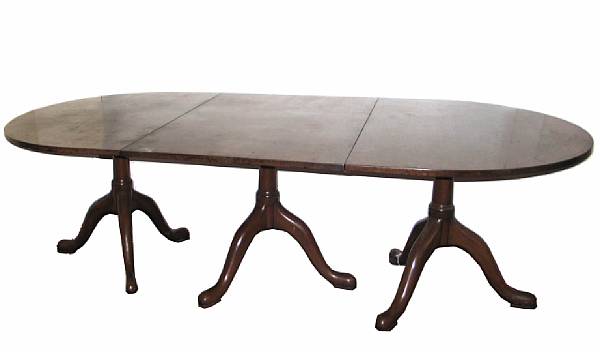 Appraisal: A George III style mahogany three pedestal dining table Kittinger