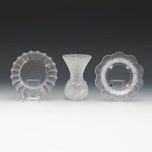 Appraisal: LALIQUE THREE PIECES JAMAIQUE ASH TRAY HONFLEUR DISH AND ARABESQUE