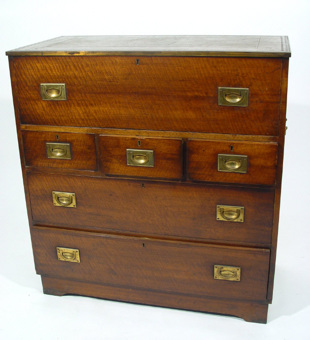 Appraisal: Mahogany secretaire chest the top inset with tooled green leather