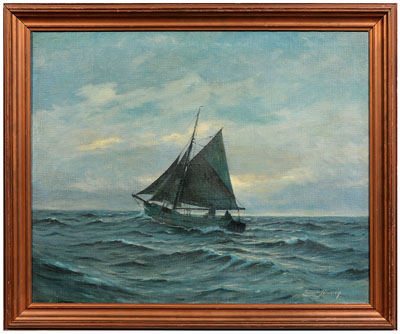 Appraisal: Lauritz Hoist Sorensen painting Danish - sailing vessel under cloudy