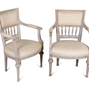 Appraisal: A Pair of Swedish Neoclassical Style Painted Armchairs TH CENTURY