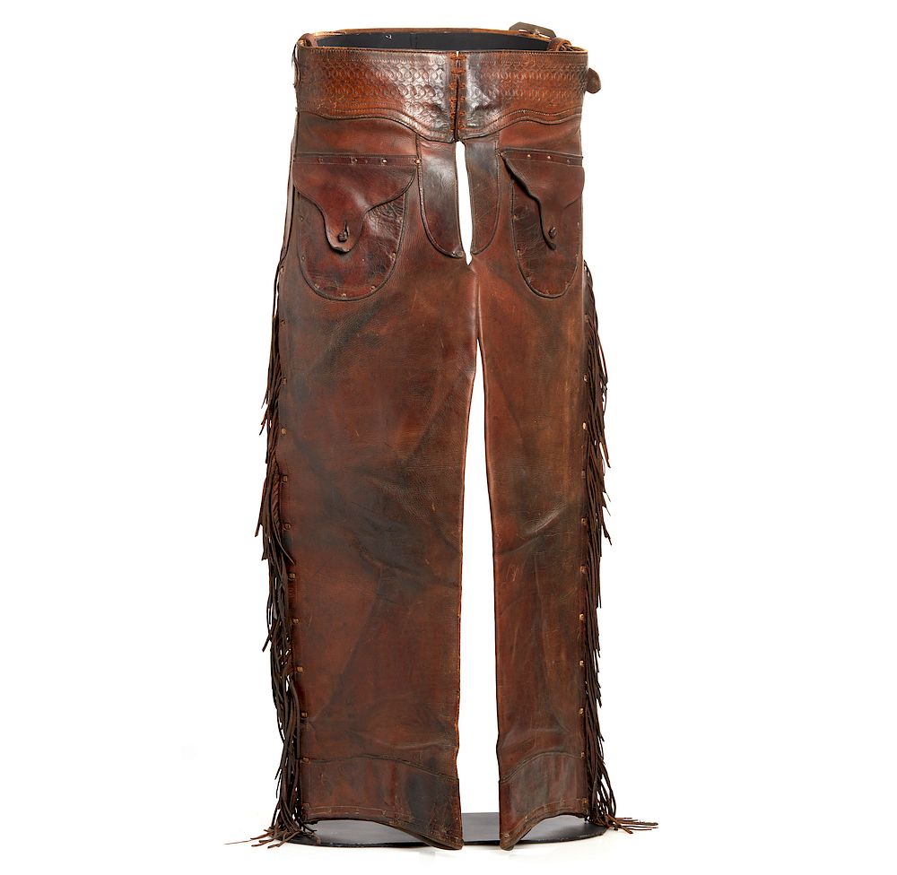 Appraisal: Antique Leather Chaps Antique leather shotgun chaps The chaps have