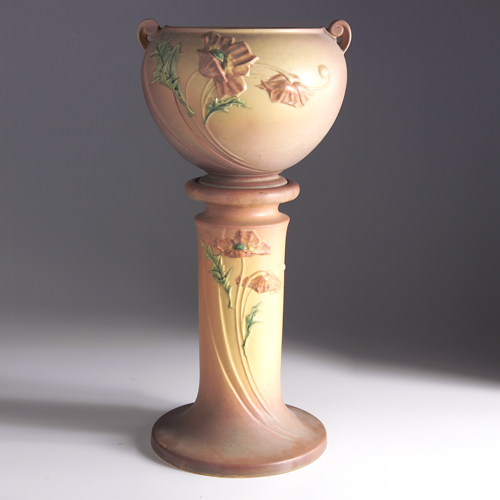 Appraisal: ROSEVILLE Pink Poppy jardiniere and pedestal set - - tight