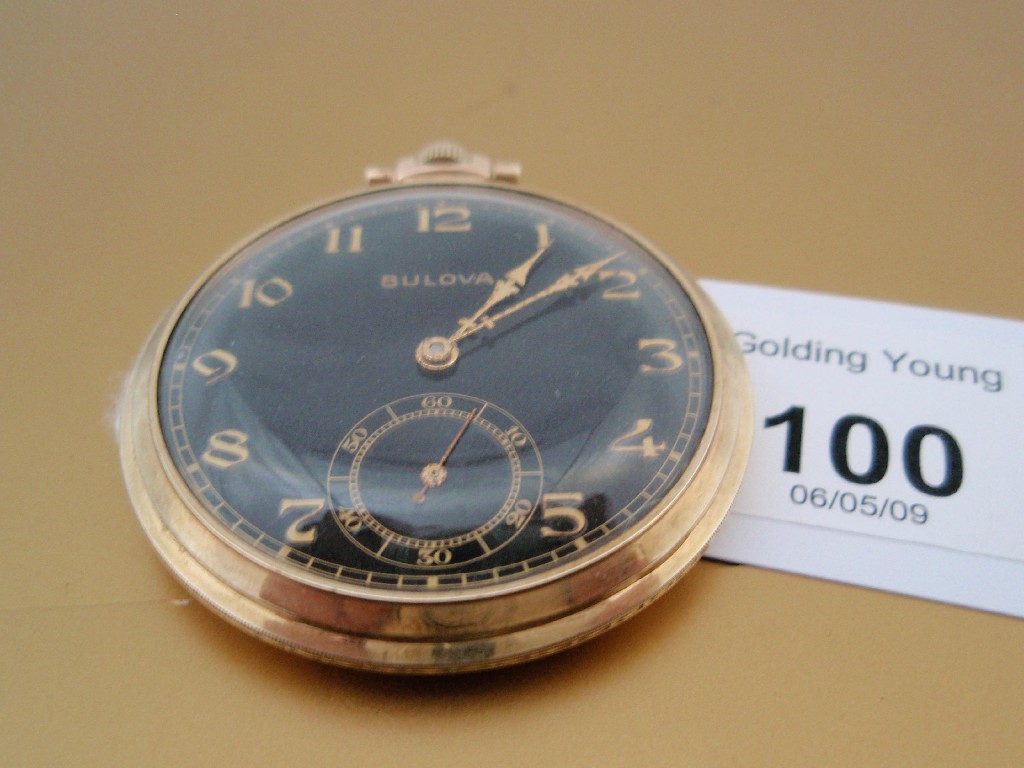 Appraisal: A Bulova open face dress pocket watch with black dial