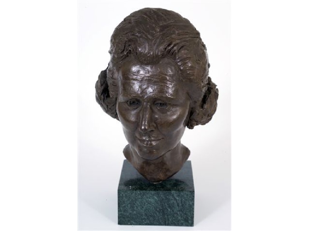 Appraisal: PATINATED METAL BUST OF MARGARET THATCHER signed FATRICE on a