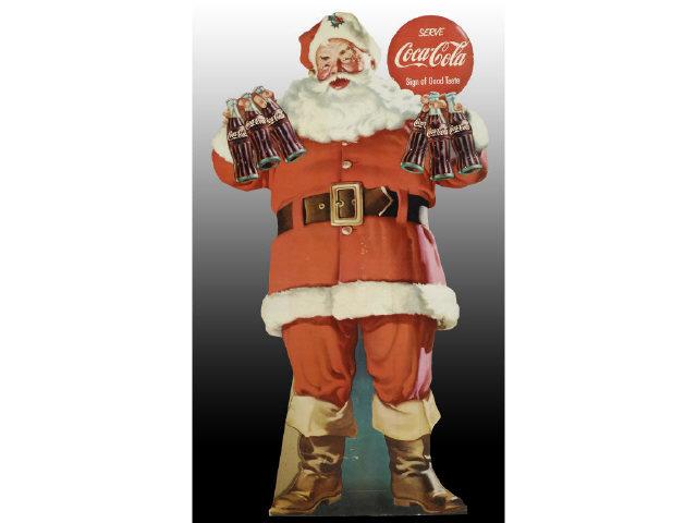 Appraisal: Coca-Cola Die-Cut Easel-Back Santa Display Description Cardboard Some water stains