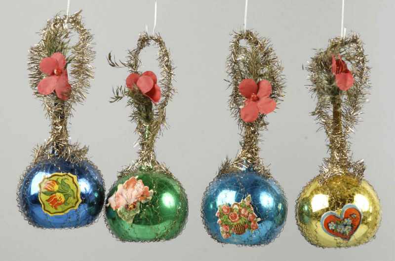 Appraisal: Lot of Wire-Wrapped Ornaments Description All four have tinsel and