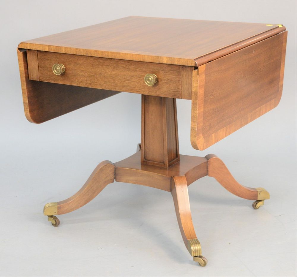 Appraisal: Banded inlaid drop-leaf having one drawer on pedestal base and