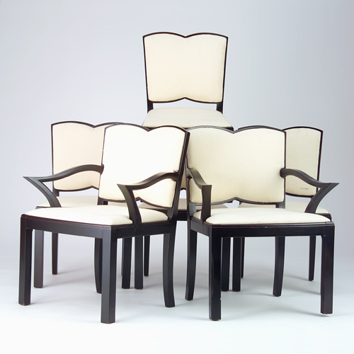 Appraisal: GERMAN Set of six scalloped-back dining chairs two arm- and