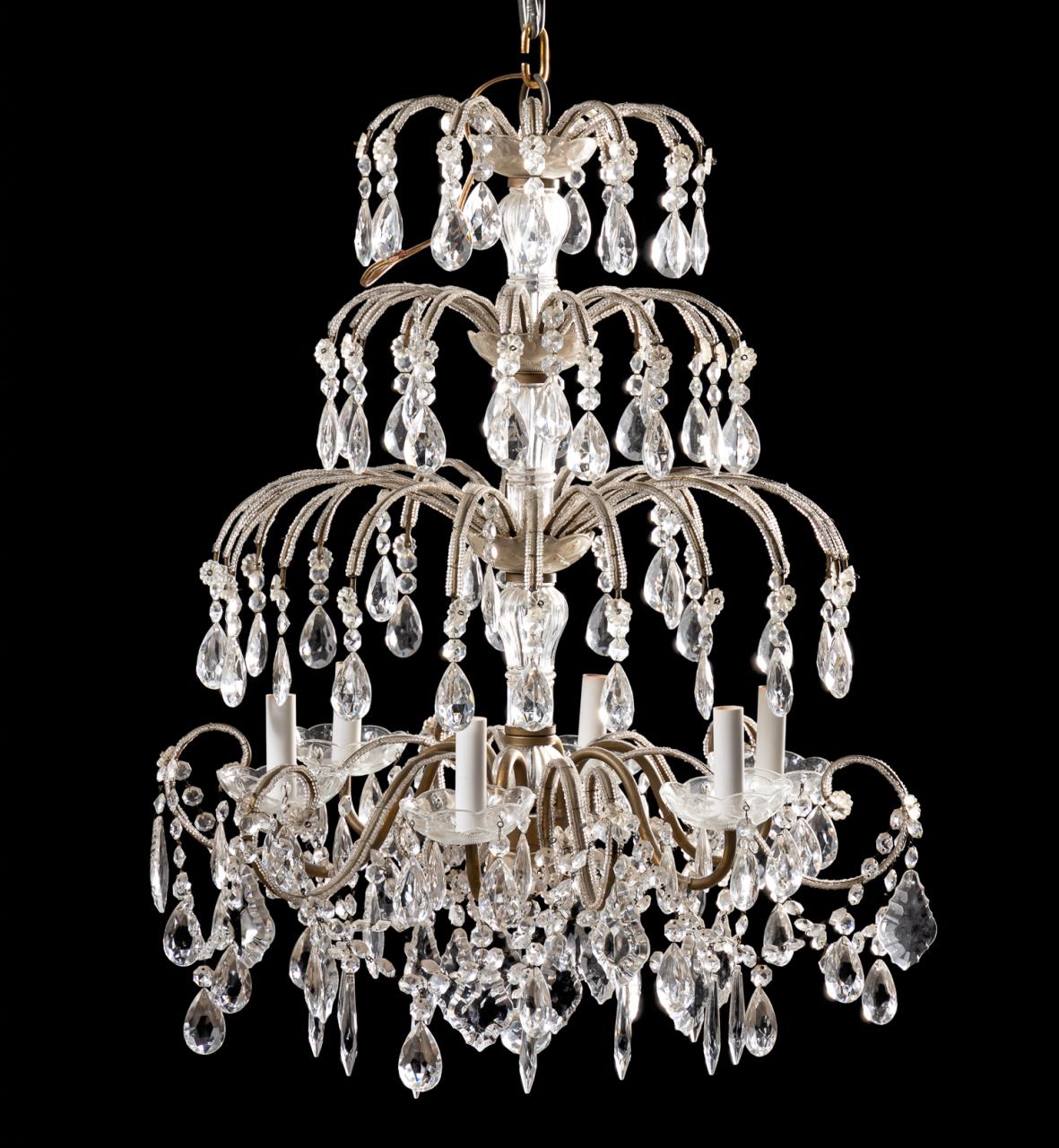 Appraisal: CONTINENTAL SIX-LIGHT CRYSTAL BEADED CHANDELIER Continental th century six -light