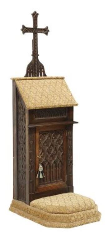 Appraisal: French Gothic Revival carved oak prie-dieu prayer kneeler cabinet th