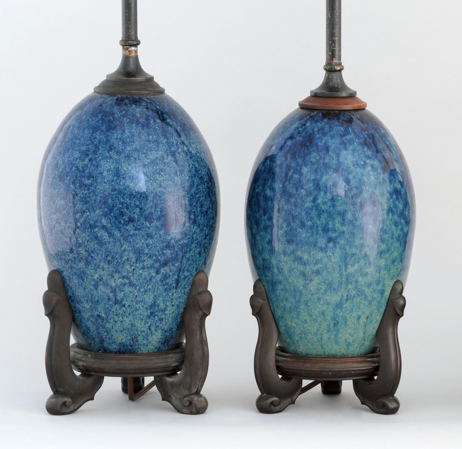 Appraisal: PAIR OF JUN GLAZE PORCELAIN VASES Seed form in turquoise