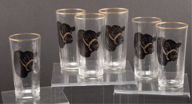 Appraisal: Six Bull Glasses Painted bull glasses